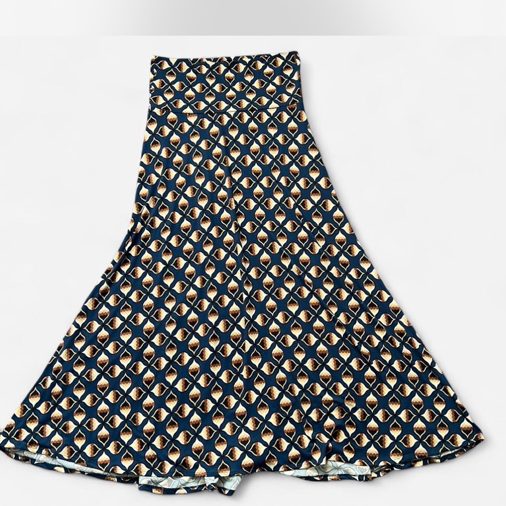 LuLaRoe A-Line Skirt with Blue and Gold Pattern